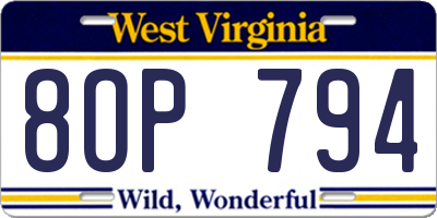 WV license plate 8OP794