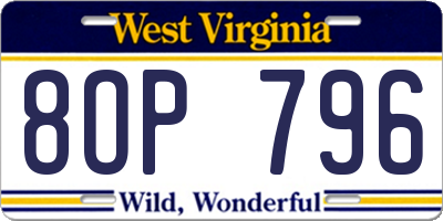 WV license plate 8OP796