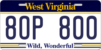 WV license plate 8OP800