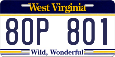 WV license plate 8OP801