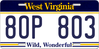 WV license plate 8OP803
