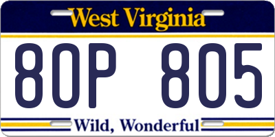 WV license plate 8OP805