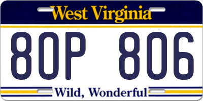 WV license plate 8OP806