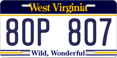 WV license plate 8OP807