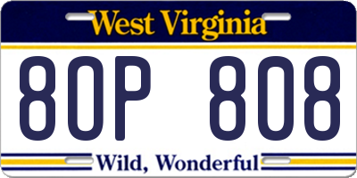 WV license plate 8OP808