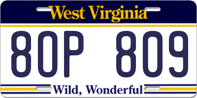 WV license plate 8OP809
