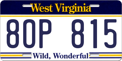 WV license plate 8OP815