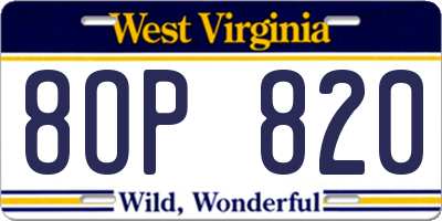 WV license plate 8OP820
