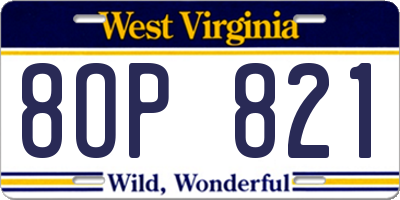WV license plate 8OP821