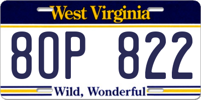 WV license plate 8OP822