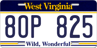 WV license plate 8OP825