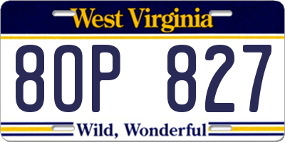 WV license plate 8OP827
