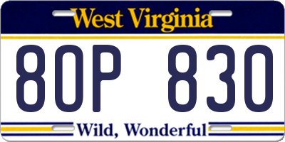 WV license plate 8OP830