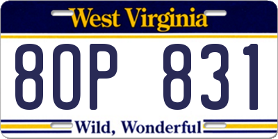 WV license plate 8OP831