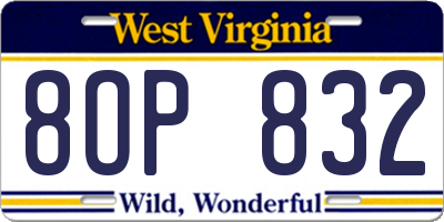 WV license plate 8OP832