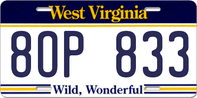 WV license plate 8OP833