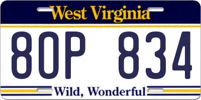 WV license plate 8OP834