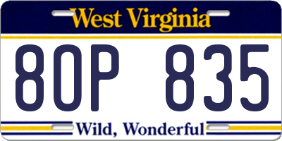 WV license plate 8OP835