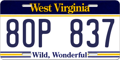 WV license plate 8OP837