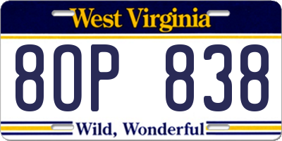 WV license plate 8OP838
