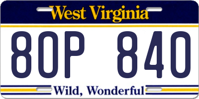 WV license plate 8OP840