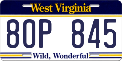 WV license plate 8OP845