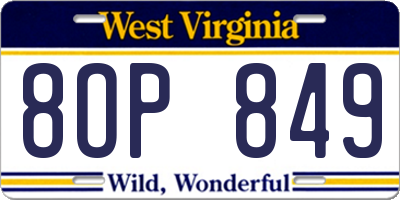 WV license plate 8OP849
