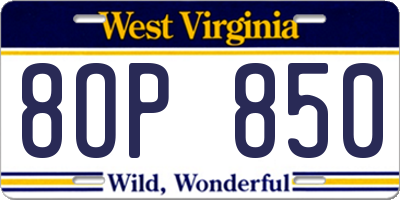 WV license plate 8OP850