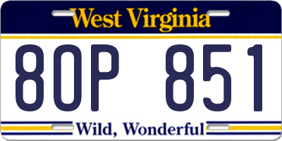 WV license plate 8OP851