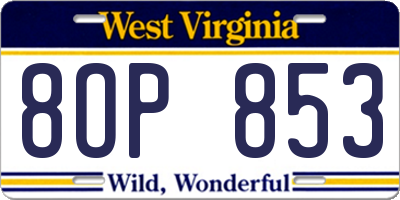 WV license plate 8OP853