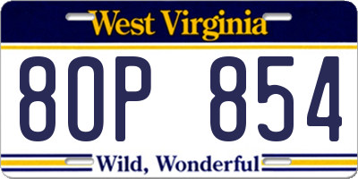 WV license plate 8OP854