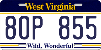WV license plate 8OP855