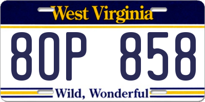 WV license plate 8OP858