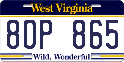 WV license plate 8OP865