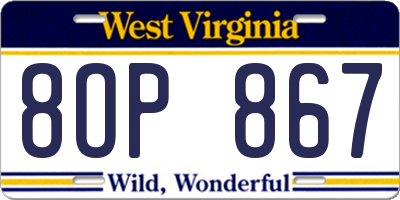 WV license plate 8OP867