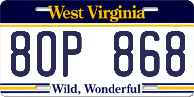 WV license plate 8OP868