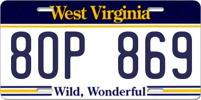 WV license plate 8OP869