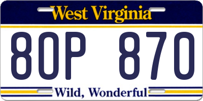 WV license plate 8OP870