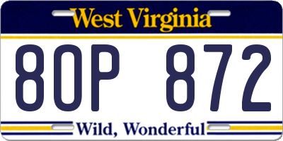 WV license plate 8OP872