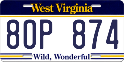 WV license plate 8OP874