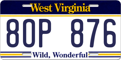 WV license plate 8OP876