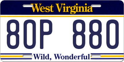 WV license plate 8OP880