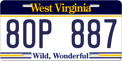 WV license plate 8OP887