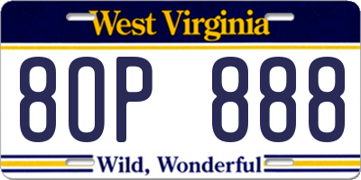 WV license plate 8OP888