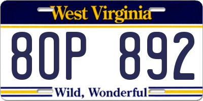 WV license plate 8OP892