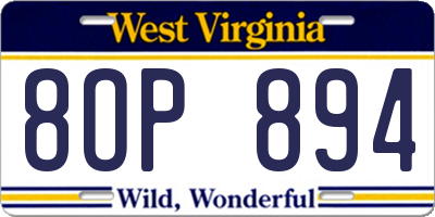 WV license plate 8OP894