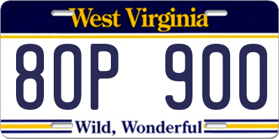 WV license plate 8OP900