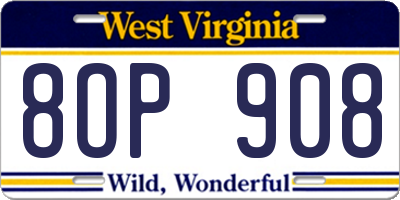 WV license plate 8OP908