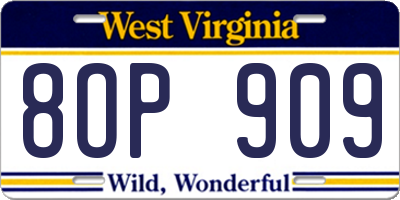 WV license plate 8OP909