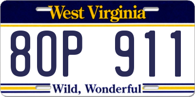 WV license plate 8OP911